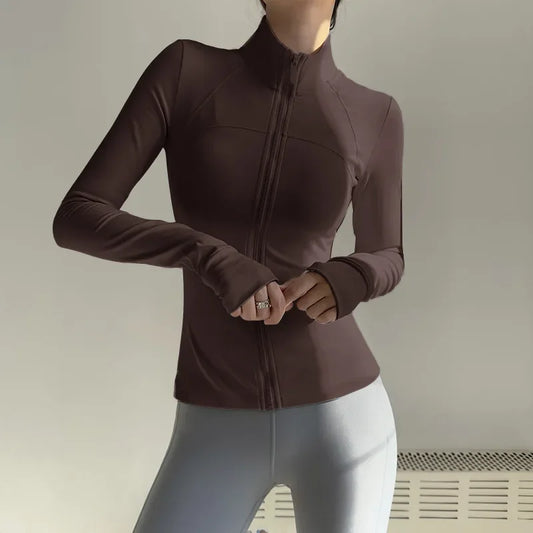 Women Zip Fitness Jacket Long Sleeve Quick Dry Sportswear Yoga Gym Breathable Sun Protective Top