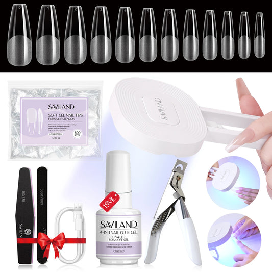 Saviland Gel X Nail Kit 500Pcs False Nail Tips 4 In 1 Gel