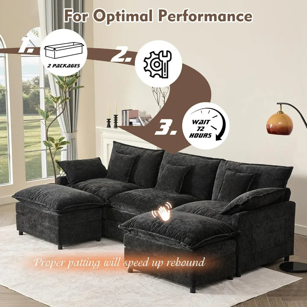 108 Inch U Shaped Three Seater Sofa Movable Ottoman