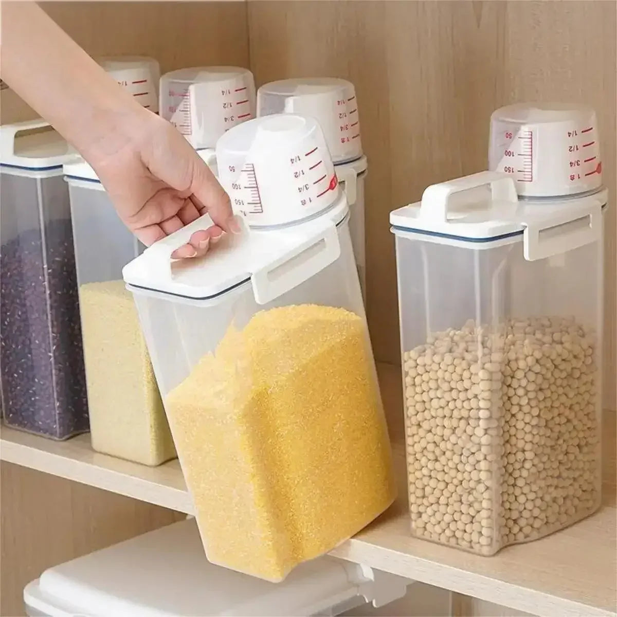 Rice And Grains Food Storage Canister With Measuring Cup