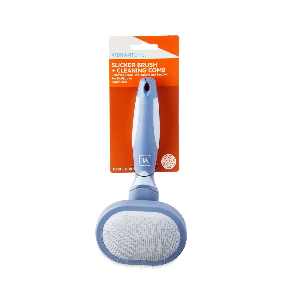 Pet Slicker Brush With Built In Cleaning Comb Ergonomic