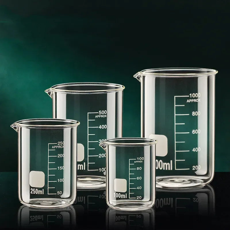 Glass Measuring Cup Set 50 100 150 250 500 1000 Milliliters Heat Resistant High Borosilicate Clear Graduated Beaker