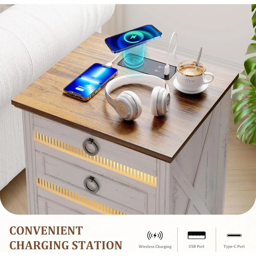 Farmhouse Nightstand With Gun Drawer LED Sensor Light
