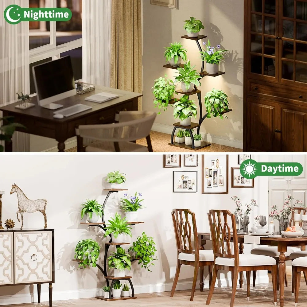 Indoor Corner Plant Stand With Grow Lights 5-Tier S Shape