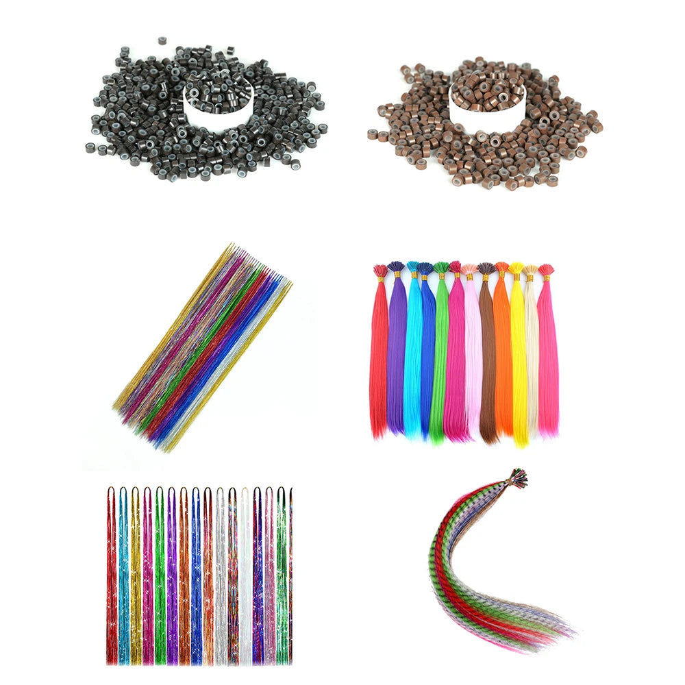 Synthetic I Tip Colored Feather Hair Extensions 10 to 50 Strands Pack Solid Color High Temperature Fiber Wig Accessories