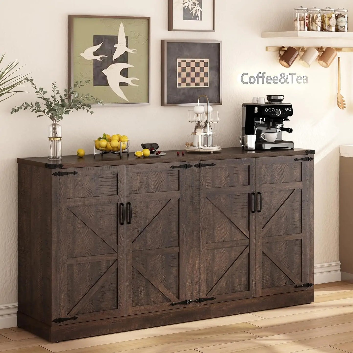 65 Inch Farmhouse Sideboard Buffet Cabinet With Storage