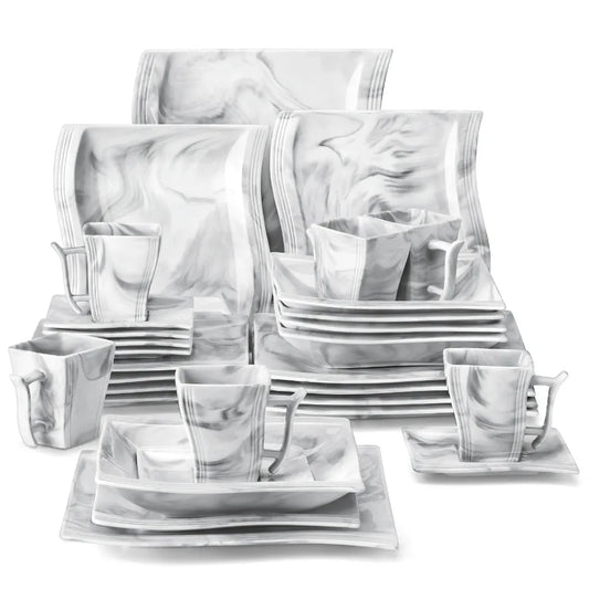 Malacasa Flora Marble Porcelain Dinnerware Set 30 Piece