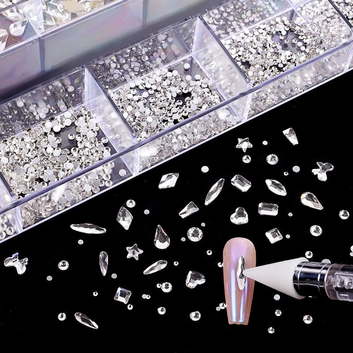 21 Grid Nail Art Diamonds Flat Bottom Glass Rhinestones DIY