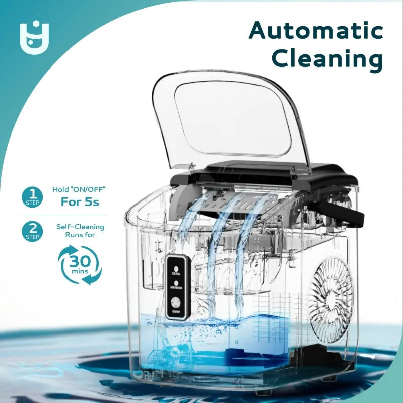 EUHOMY Countertop Ice Maker 26 Lbs Bullet Ice Self Cleaning