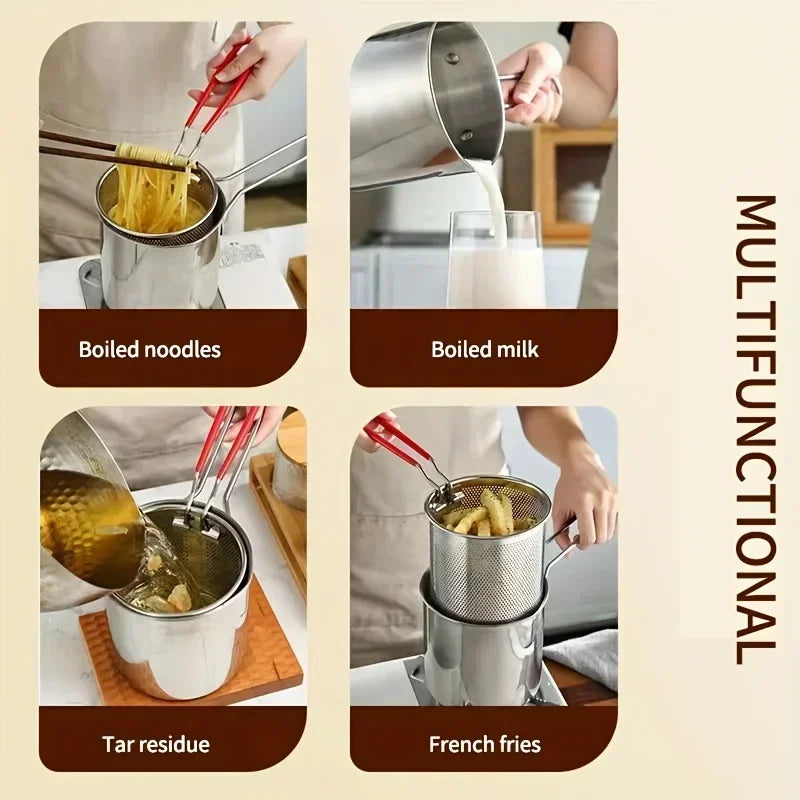 Stainless Steel Deep Fryer With Frying Basket Multifunctional Small Pot For Chicken And Other Kitchen Cooking Tools