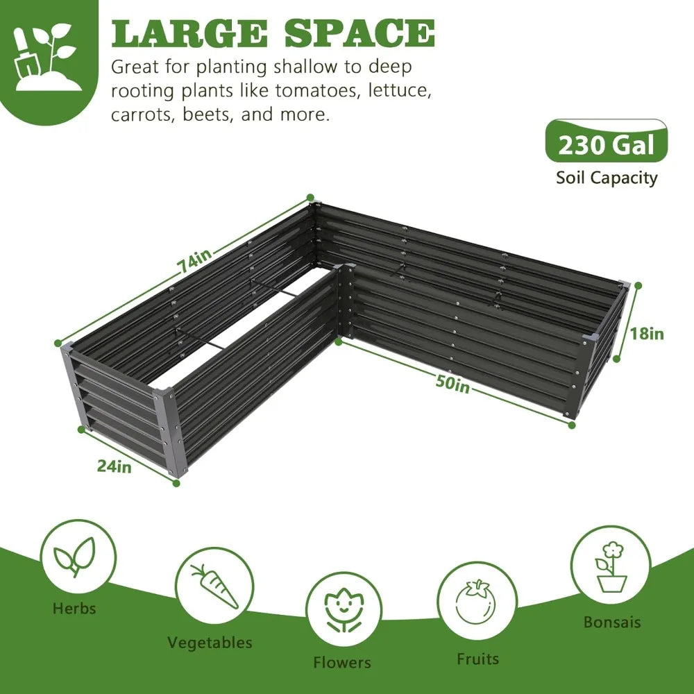 Anleolife 2 Set L Shaped Galvanized Garden Beds 74x74x18in