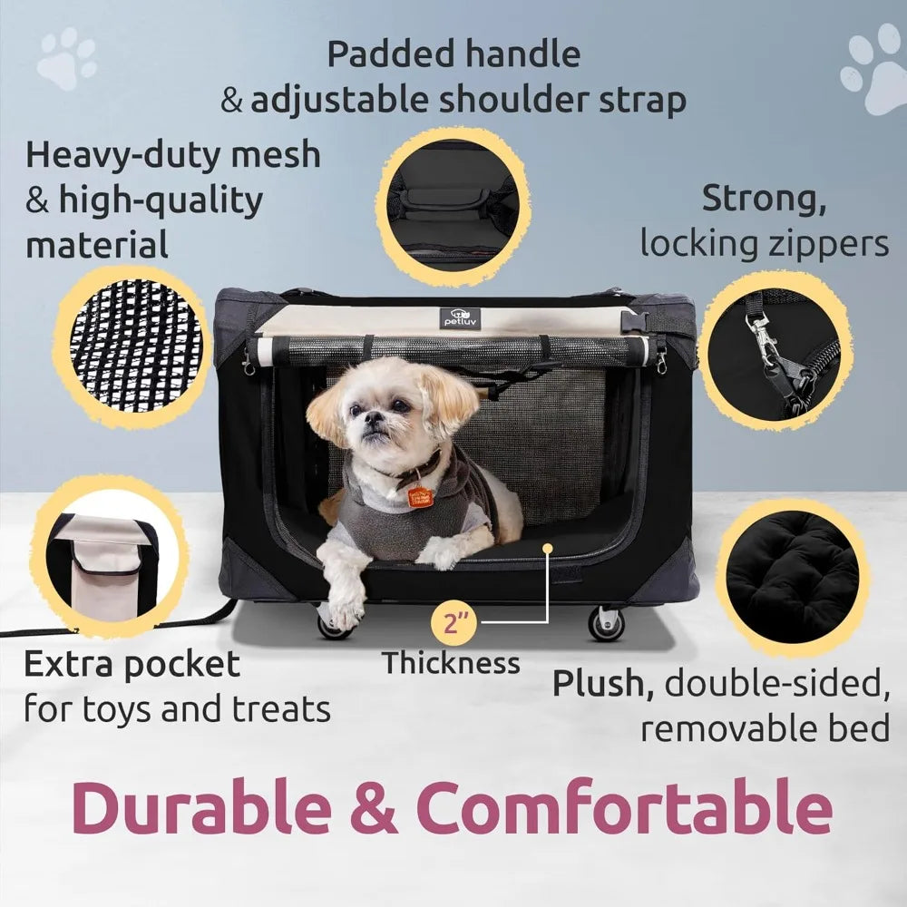 XMSJ Large Pet Carrier On Wheels Holds 2 Cats Or Medium Dog