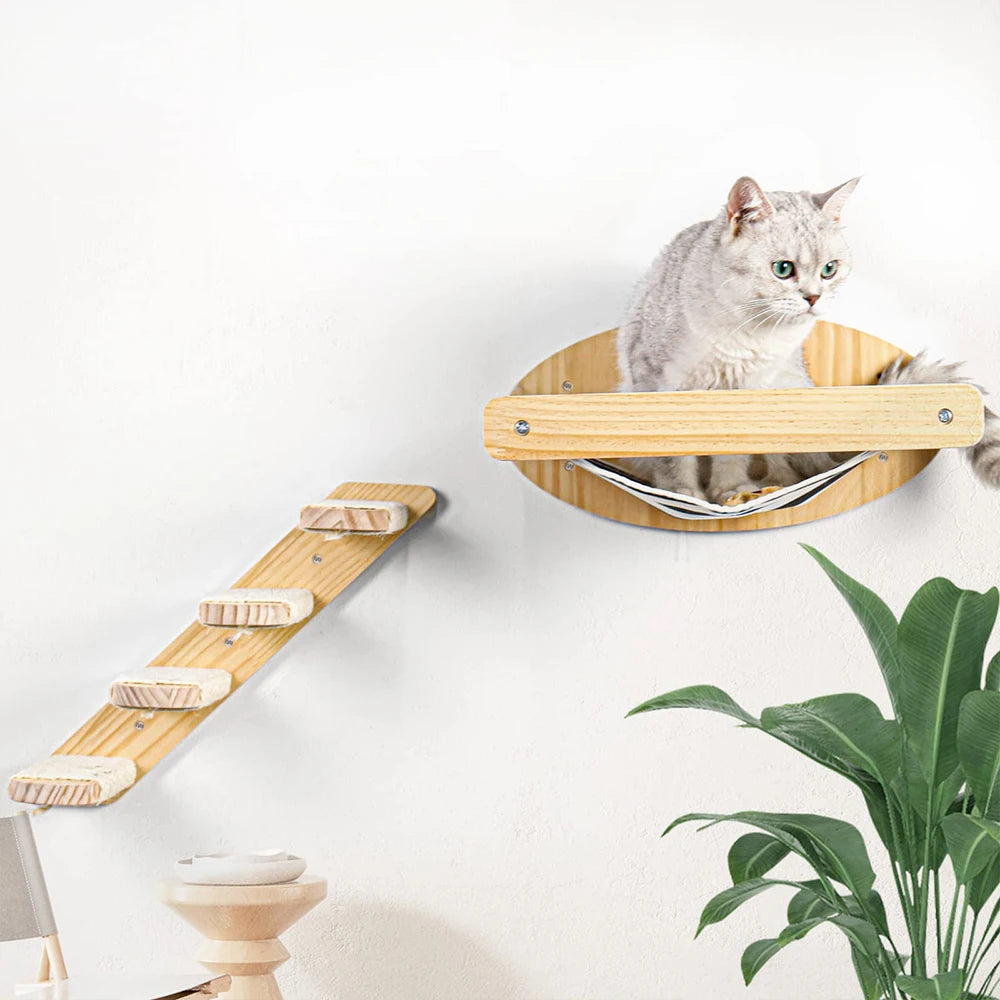 Wooden Wall Mounted Cat Hammock And Scratching Posts
