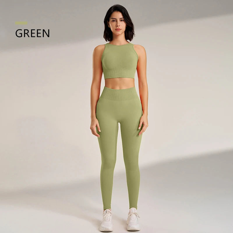 Yoga Set Women High Waisted Leggings Seamless Top Plus Size