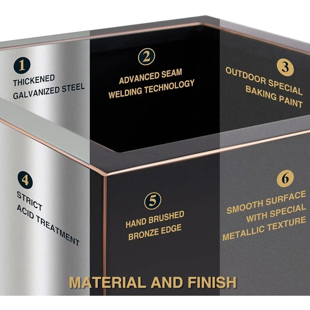 Heavy Metallic Planter Box With Gold Edge Indoor Outdoor