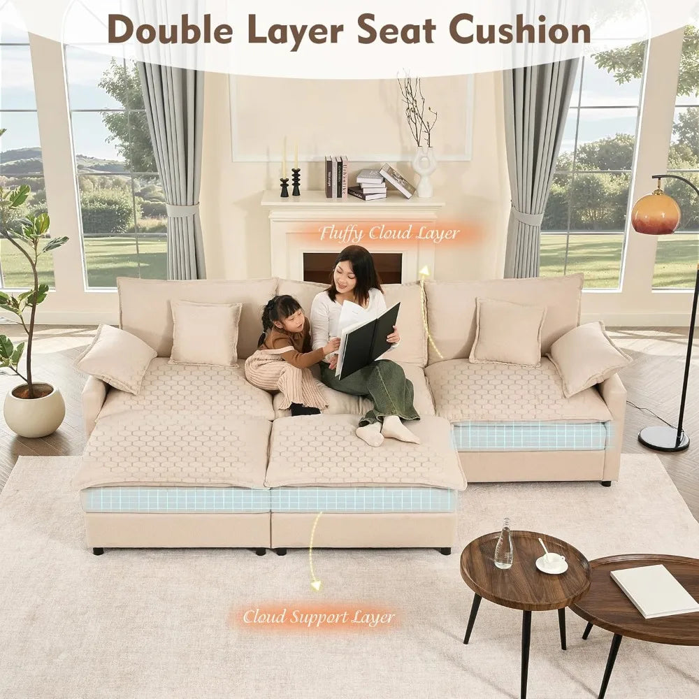 108 U Shaped Modular Sectional Sofa With Movable Ottoman