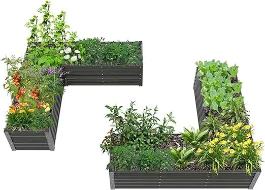 Anleolife 2 Set L Shaped Galvanized Garden Beds 74x74x18in