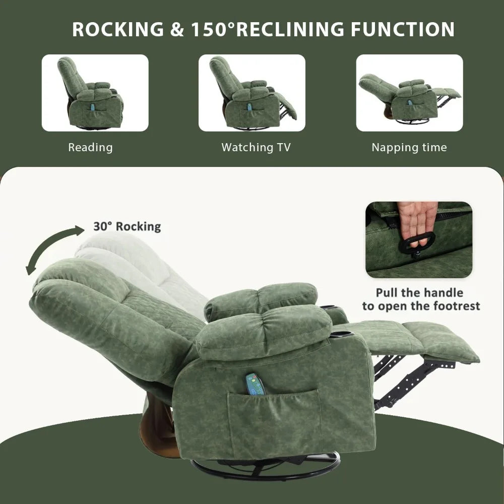 Faux Leather Oversized Rocker Recliner With Massage Heat