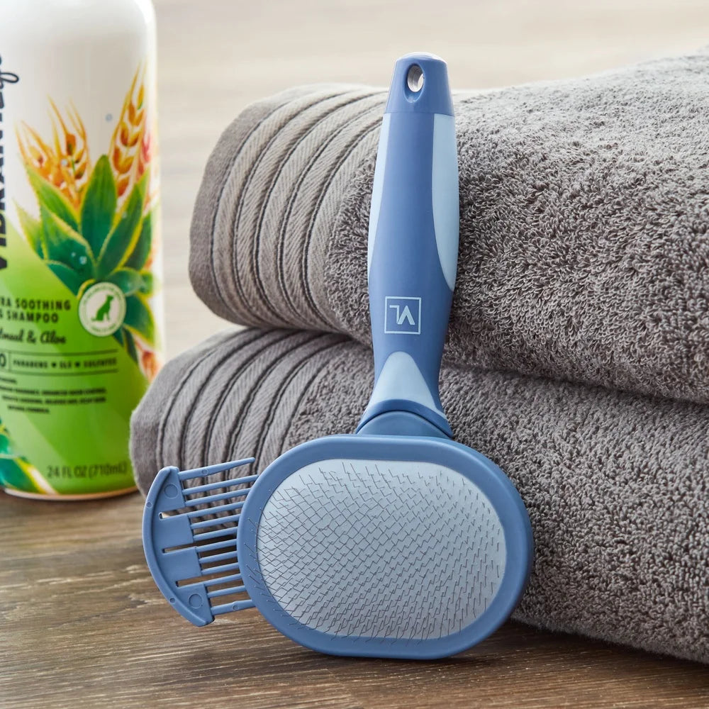 Pet Slicker Brush With Built In Cleaning Comb Ergonomic
