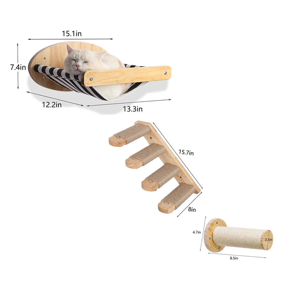 Wooden Wall Mounted Cat Hammock And Scratching Posts