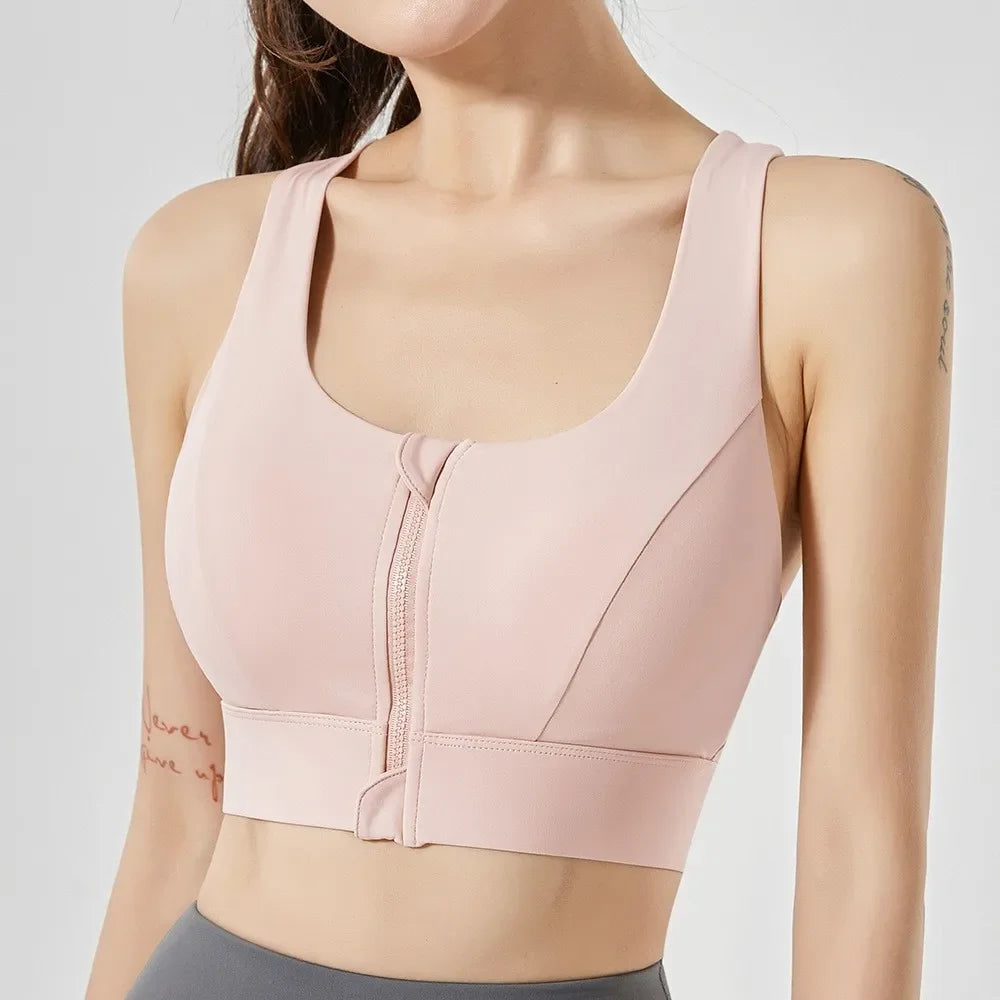 High Impact Front Zipper Sports Bra For Women Shockproof Quick Dry Yoga Top Fitness Vest Underwear