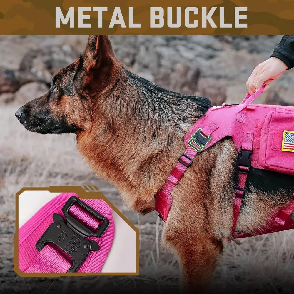 Pink Tactical Dog Harness for Large Dogs with Bungee Leash