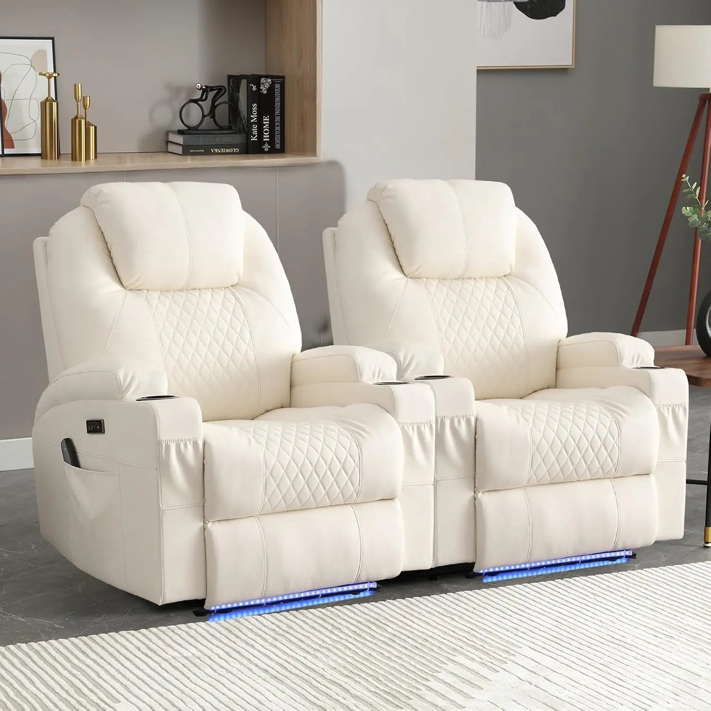 Power Recliner Chair Heat Massage Led Lights Home Theater