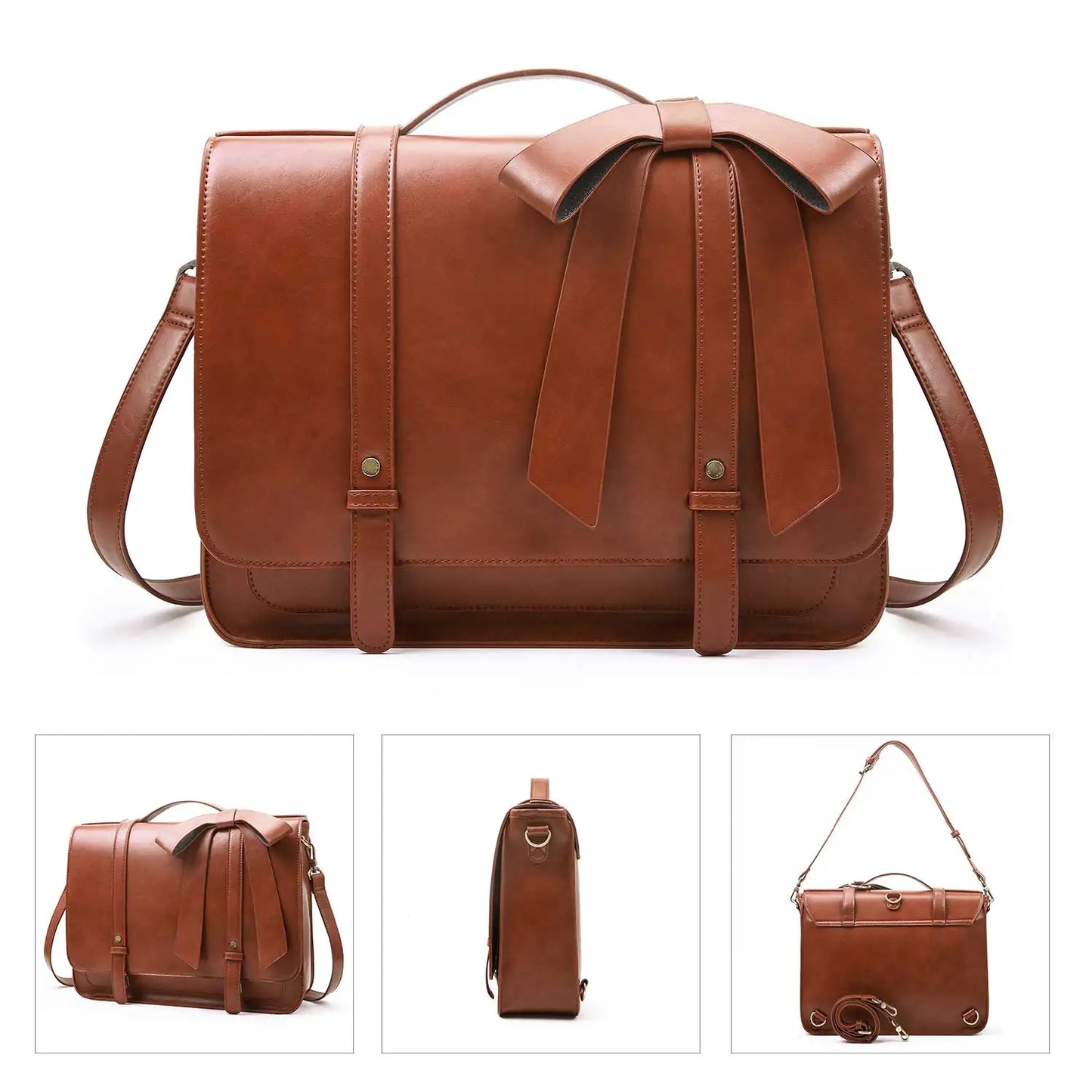 PU Leather 14 Inch Laptop Bag for Women Courier Shoulder Satchel Square Bag for College Travel