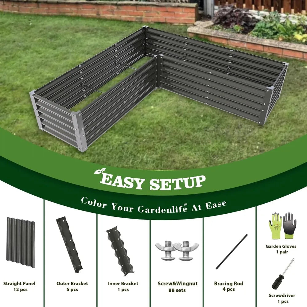 Anleolife 2 Set L Shaped Galvanized Garden Beds 74x74x18in