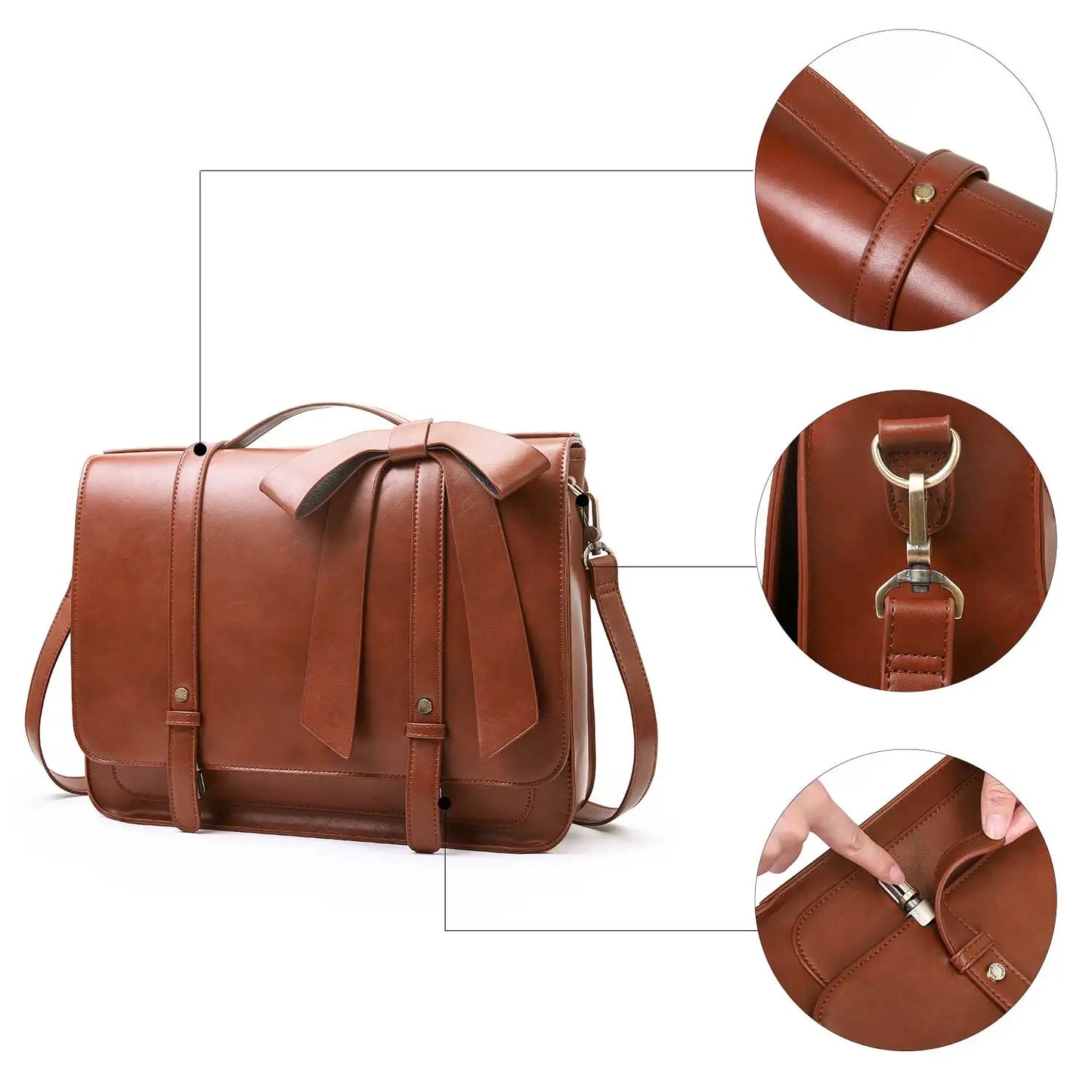 PU Leather 14 Inch Laptop Bag for Women Courier Shoulder Satchel Square Bag for College Travel
