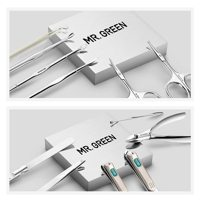 MR Green Manicure Set 12 In 1 Function Kit Leather Case