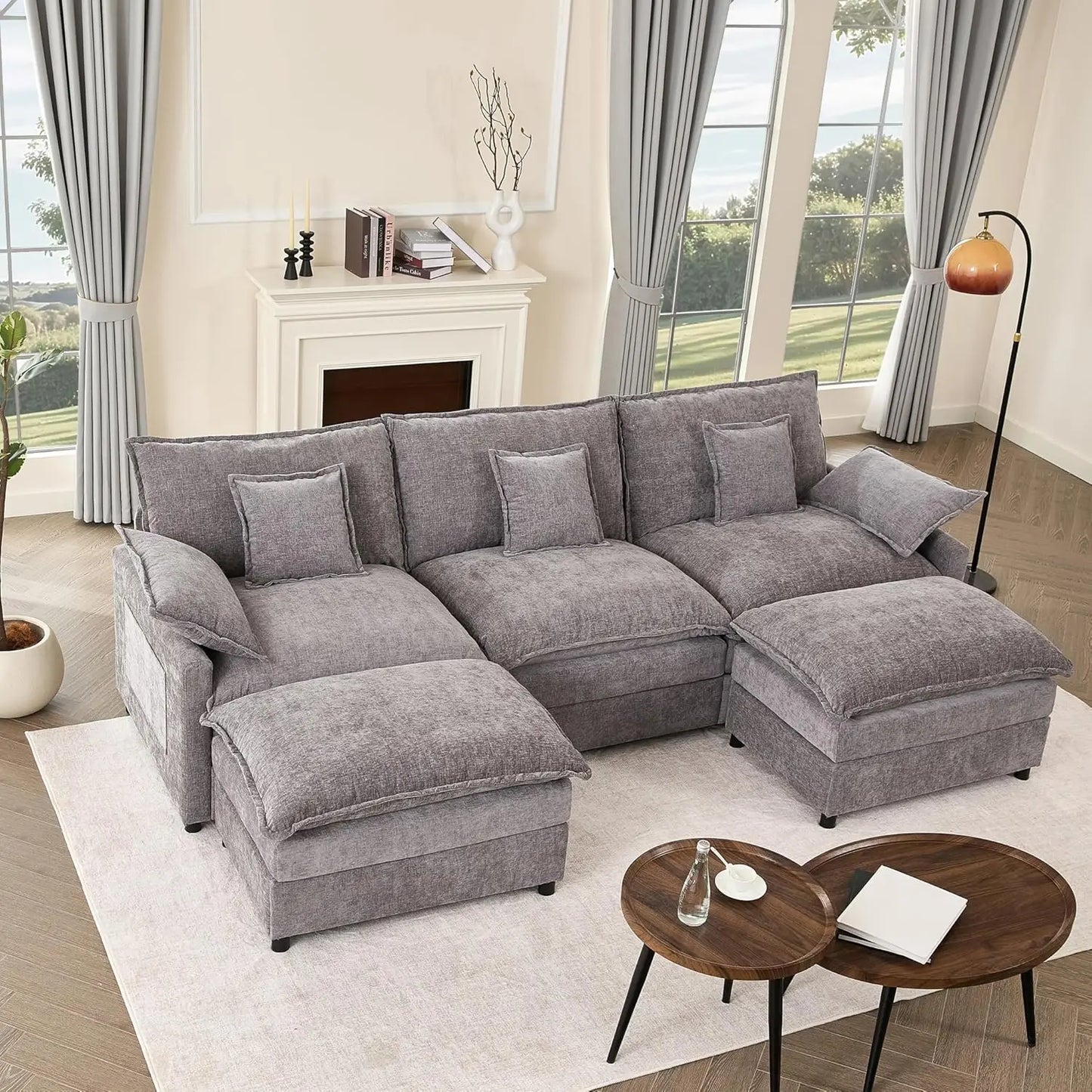 108 U Shaped Modular Sectional Sofa With Movable Ottoman