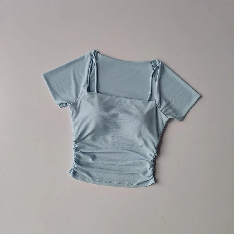 Summer New Fake Two Piece Yoga Dress With Chest Cushion