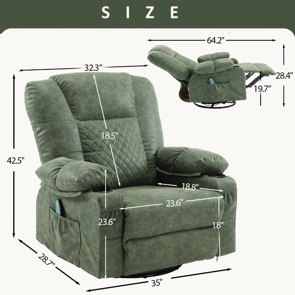 Faux Leather Oversized Rocker Recliner With Massage Heat