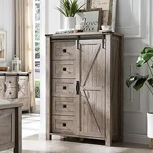 5 Drawer Dresser With Sliding Barn Door Farmhouse Modern