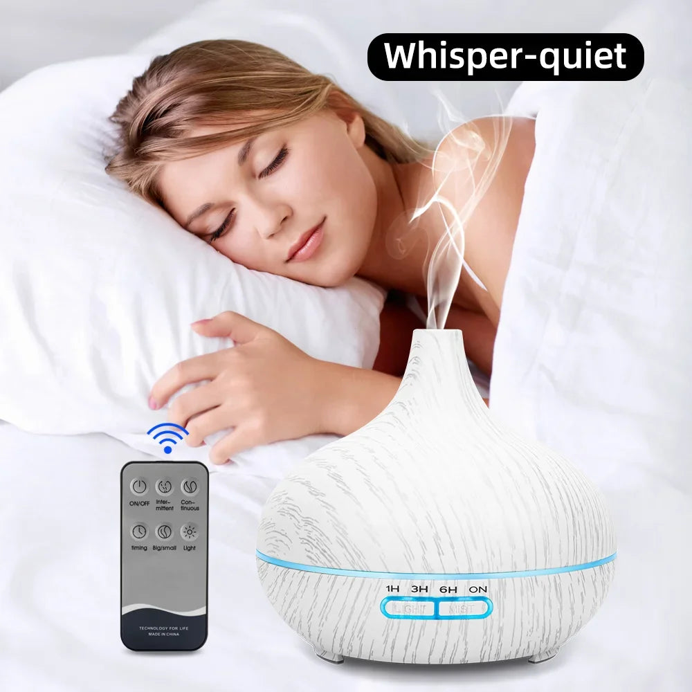 550ml Wood Grain Oil Diffuser With Remote Auto Shut Off