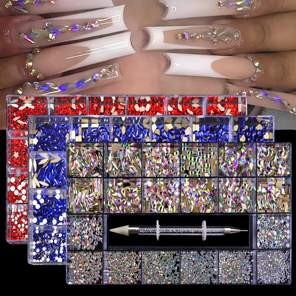 21 Grid Nail Art Diamonds Flat Bottom Glass Rhinestones DIY