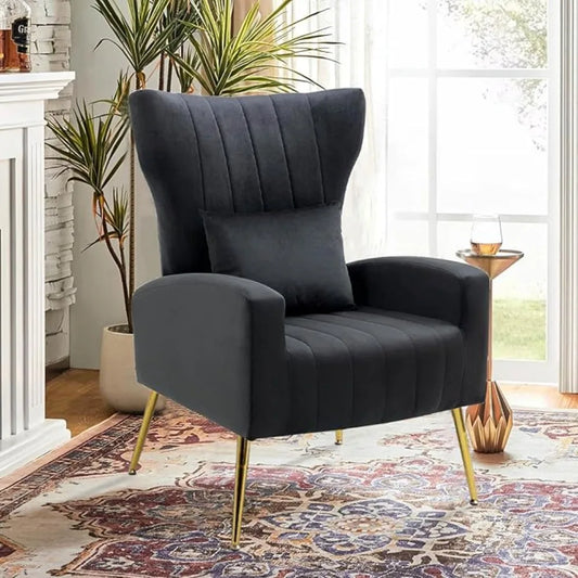 Velvet Accent Arm Chair Mid Century Modern Wingback Tufted