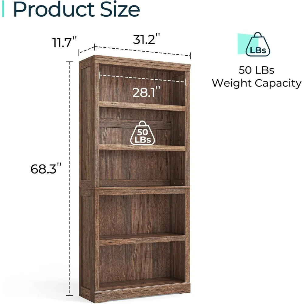 5 Shelf Floor Standing Bookcase 68 Inch Tall Home Office