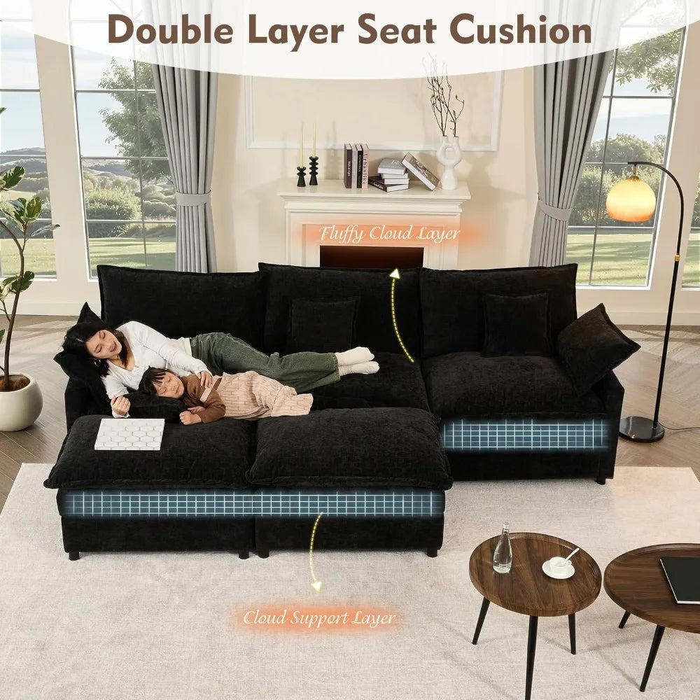 108 Inch U Shaped Three Seater Sofa Movable Ottoman