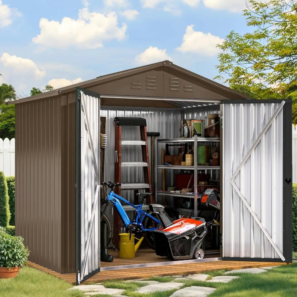 6x4ft Metal Outdoor Storage Shed With Window Lockable Steel