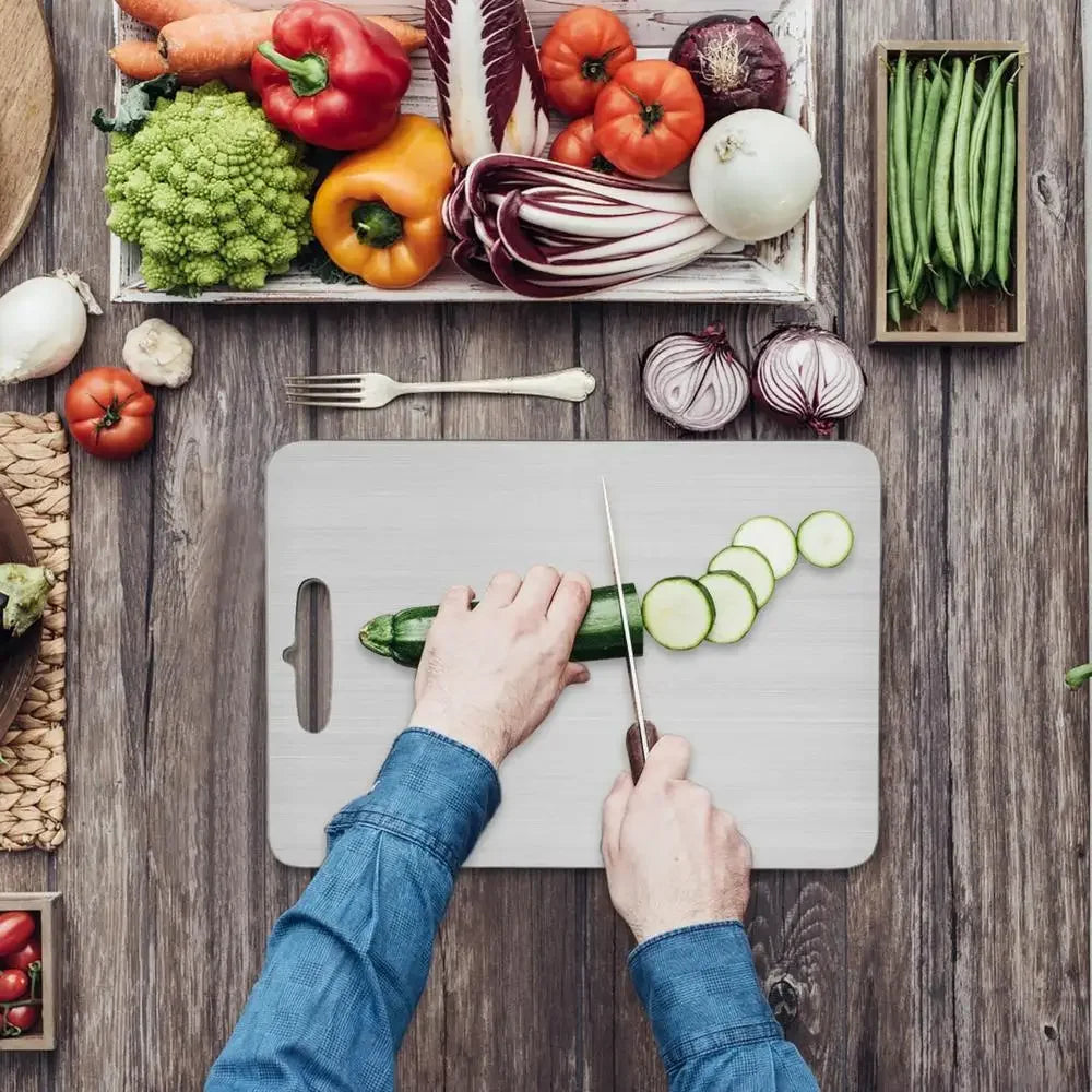 Double Sided Food Grade Stainless Steel Cutting Board For Kitchen Portable Chopping Board For Fruits And Meats