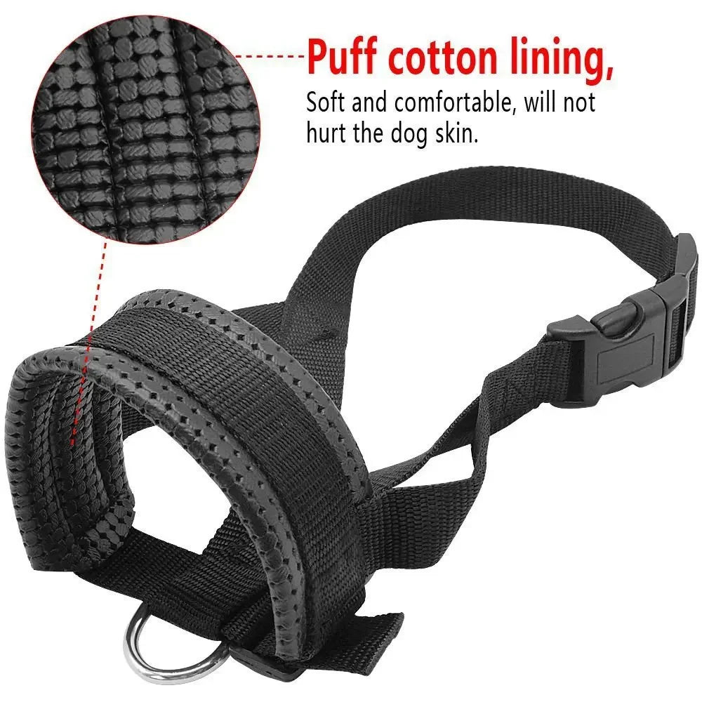 Breathable Nylon Dog Muzzle Anti Bark Collar With Stripes