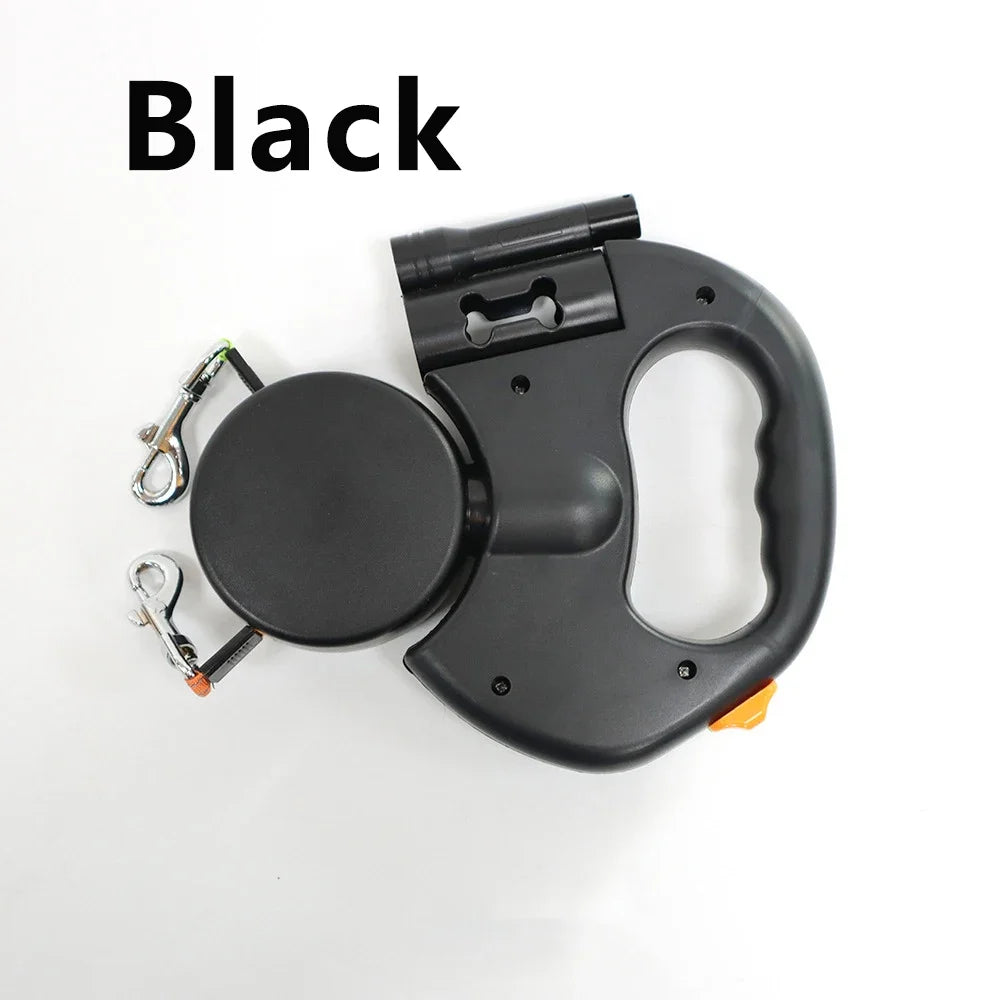 Retractable Dual Dog Leash LED Light No Tangle 360 Swivel