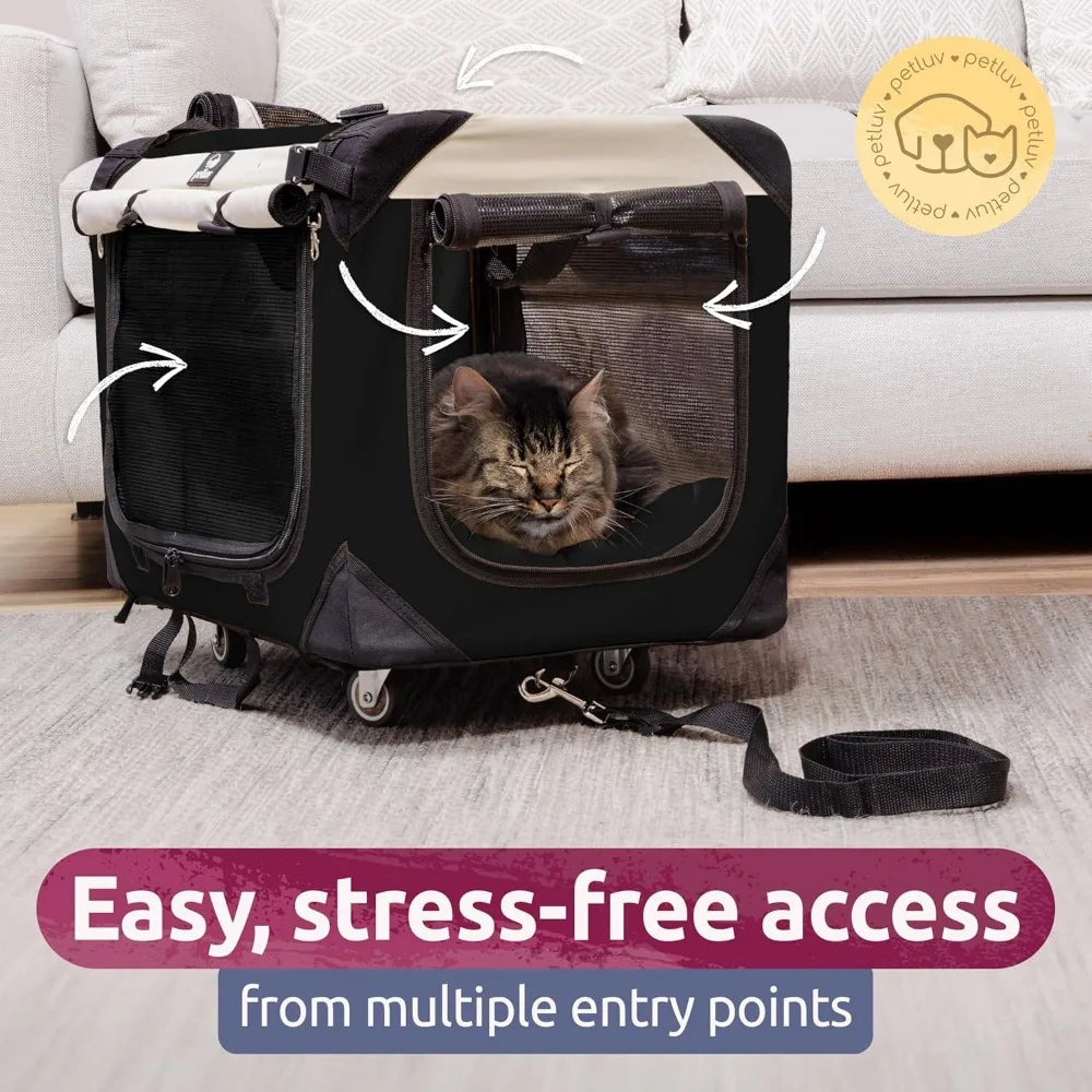 XMSJ Large Pet Carrier On Wheels Holds 2 Cats Or Medium Dog