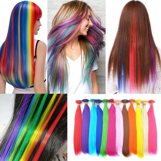 Synthetic I Tip Colored Feather Hair Extensions 10 to 50 Strands Pack Solid Color High Temperature Fiber Wig Accessories