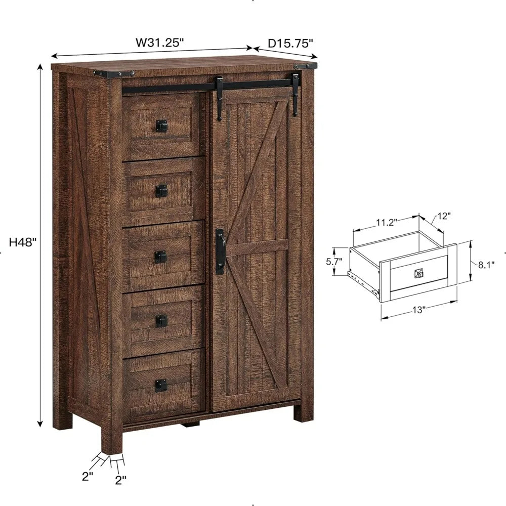 5 Drawer Dresser With Sliding Barn Door Farmhouse Modern