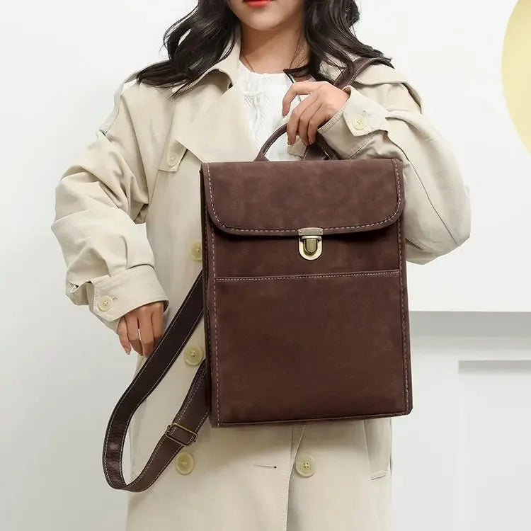 Elegant Korean Style Faux Leather Shoulder Bag For Women Commuting Travel Matte Finish Double Strap Laptop Backpack