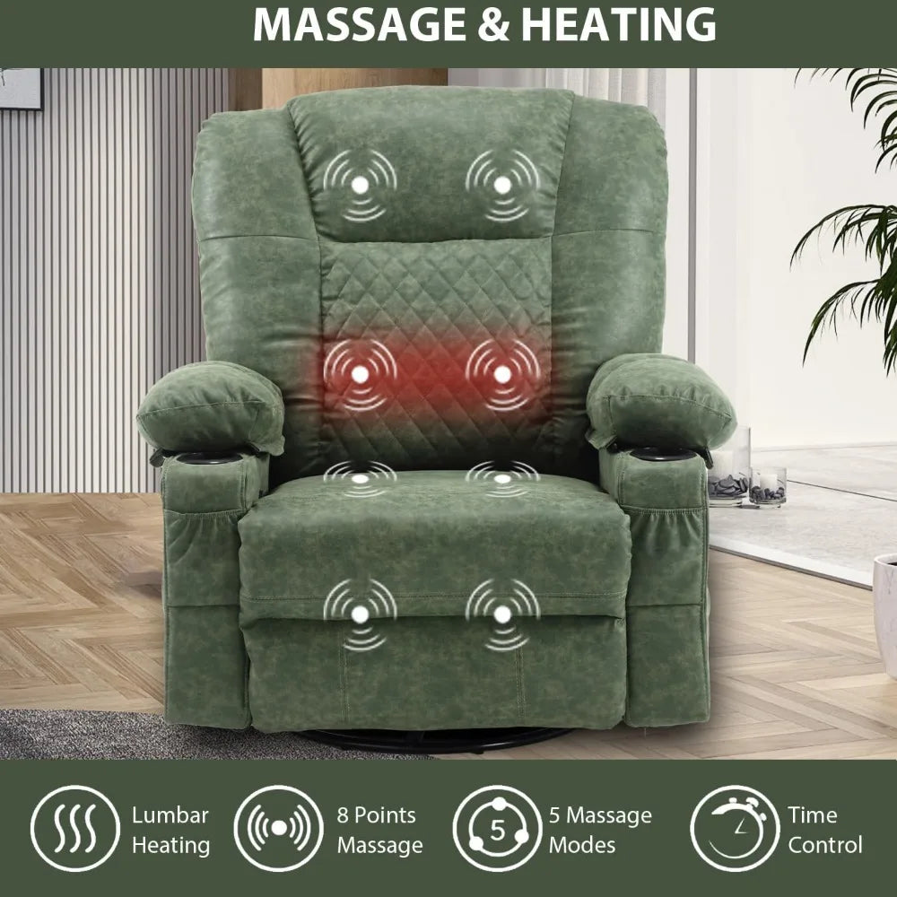 Faux Leather Oversized Rocker Recliner With Massage Heat