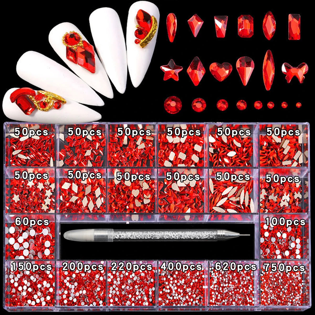 21 Grid Nail Art Diamonds Flat Bottom Glass Rhinestones DIY